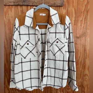 Faherty White and Brown Plaid Shirt Jacket